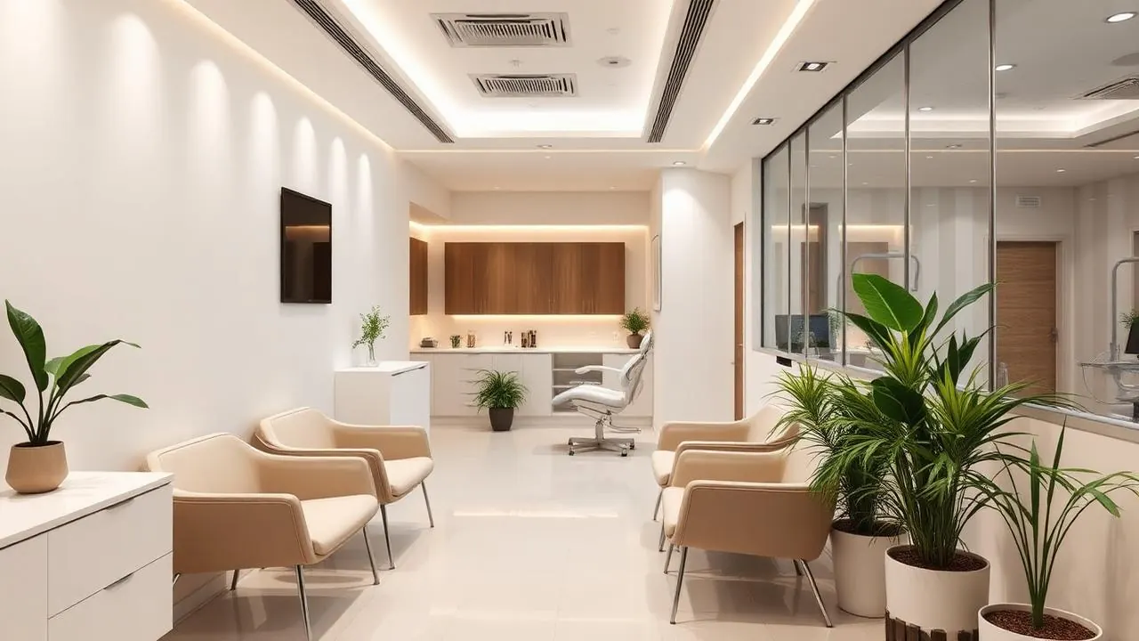 The welcoming waiting area of a dental office